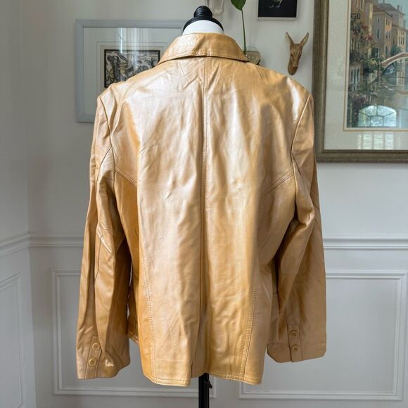 Lane Bryant Champagne Gold Shimmer 100% Leather Jacket Blazer 18 20 - Picture 8 of 10